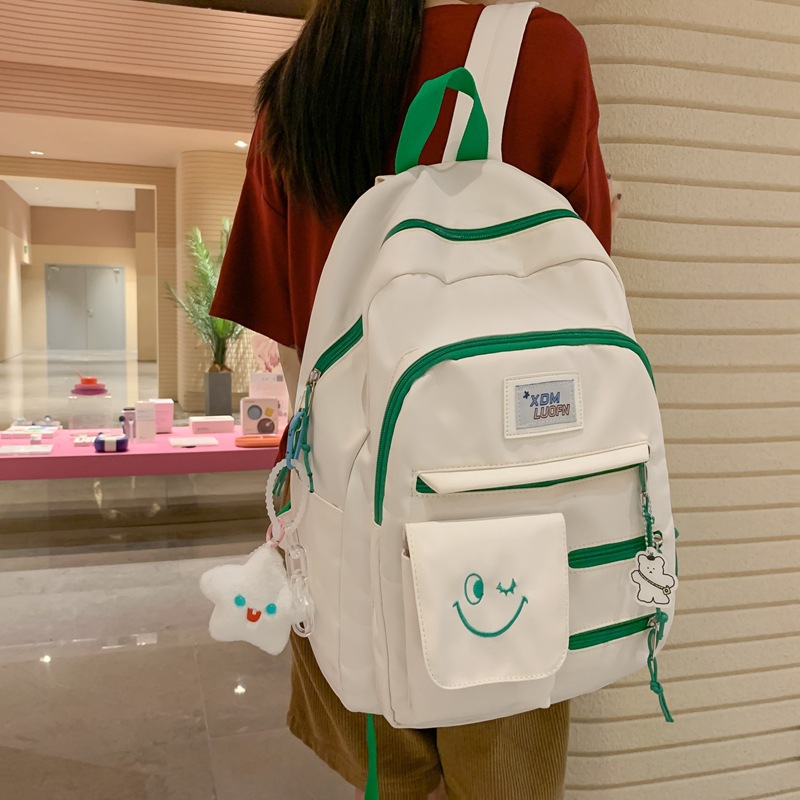 秀龙新款甜美可爱书包女ins初中生背包韩版小学生格子拼接双肩包