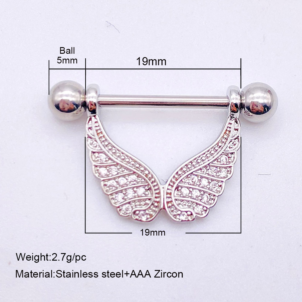 New Stainless Steel Nipple Ring Wings Micro Inlaid Zircon Nipple Nails Best Seller in Europe and America Body Piercing Jewelry