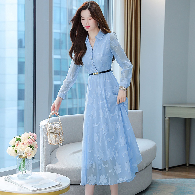 长袖连衣裙春秋2024年新款女早春夏广州高端十三行气质雪纺长裙子