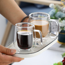 现货带把双层玻璃杯创意双层马克杯高硼硅玻璃冷饮牛奶果汁咖啡杯