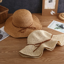 夏季日韩可折叠草帽手工编织帽子户外遮阳防晒女式大檐沙滩渔夫帽