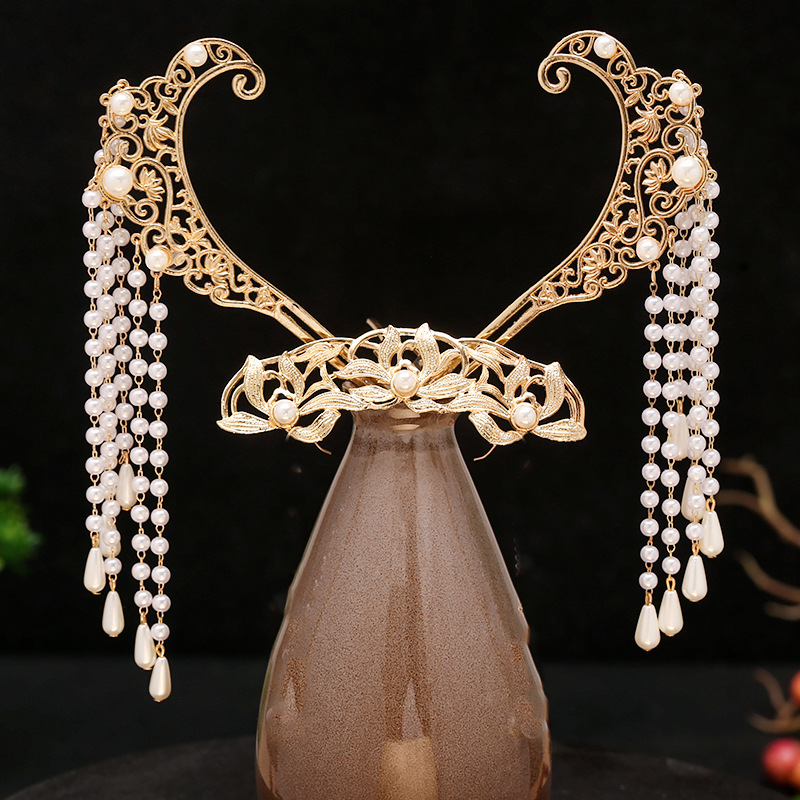 仙气古风汉服头饰流苏步摇发簪子发冠全套珍珠发饰女超仙插簪配饰