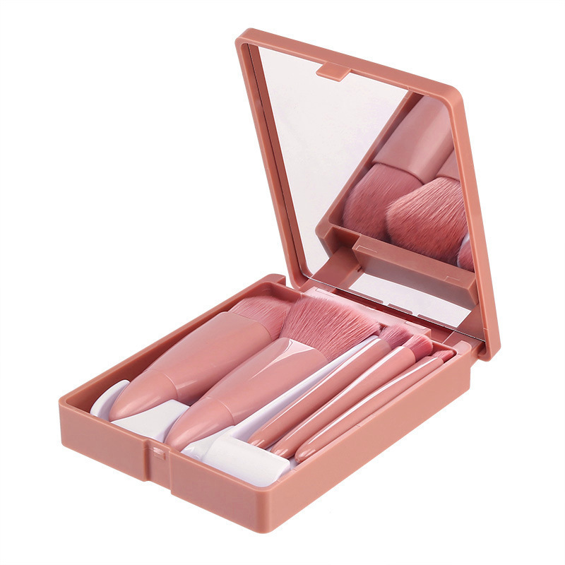 Portable Models 5 Makeup Brushes Set with Mirror Mini Multi-Functional Powder Brush Powder Foundation Brush Eye Shadow Brush Blending Brush