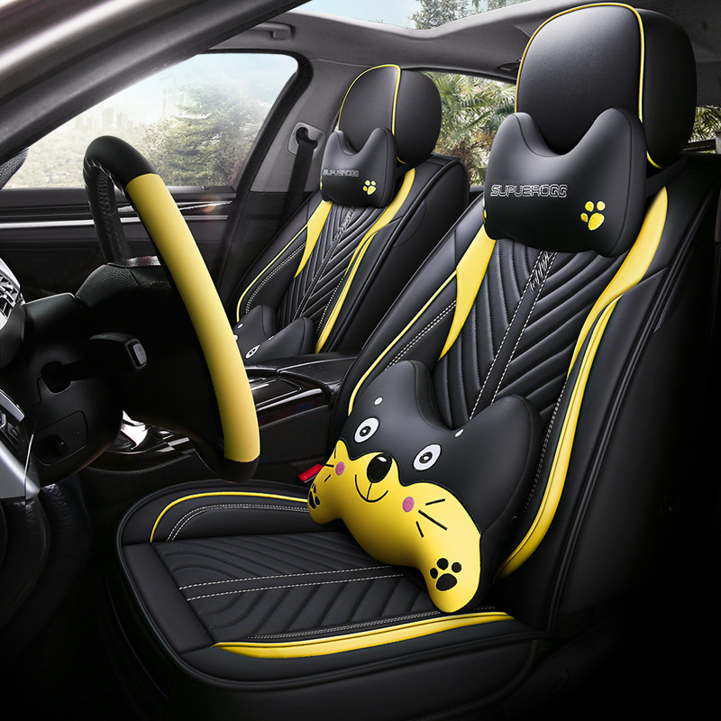 New Seat Cushion All-Inclusive Full Leather Cartoon Four Seasons Universal Car Cushion Non-Slip Stain-Resistant Seat Cover