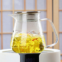 《钢盖纯白泡茶壶》可明火直烧家用带把耐高温高硼硅玻璃花茶壶