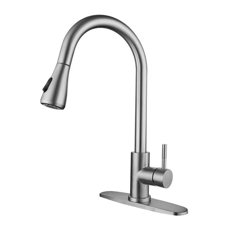 Factory Direct Supply American Standard Stainless Steel Brushed Kitchen Pull-out Retractable Sink Faucet Cross-Border Amazon Water Tap