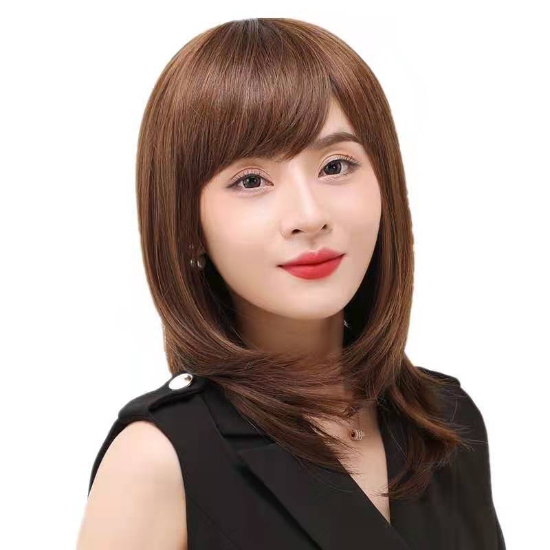 中年假发女斜刘海中长发中老年假发妈妈时尚中长直发逼真全头套