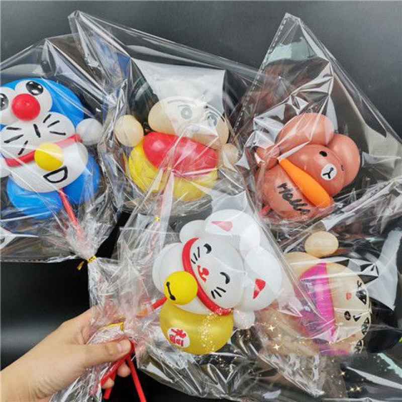 气球包装袋街卖公仔透明玩偶造型娃娃儿童编织礼品袋批发精选货源