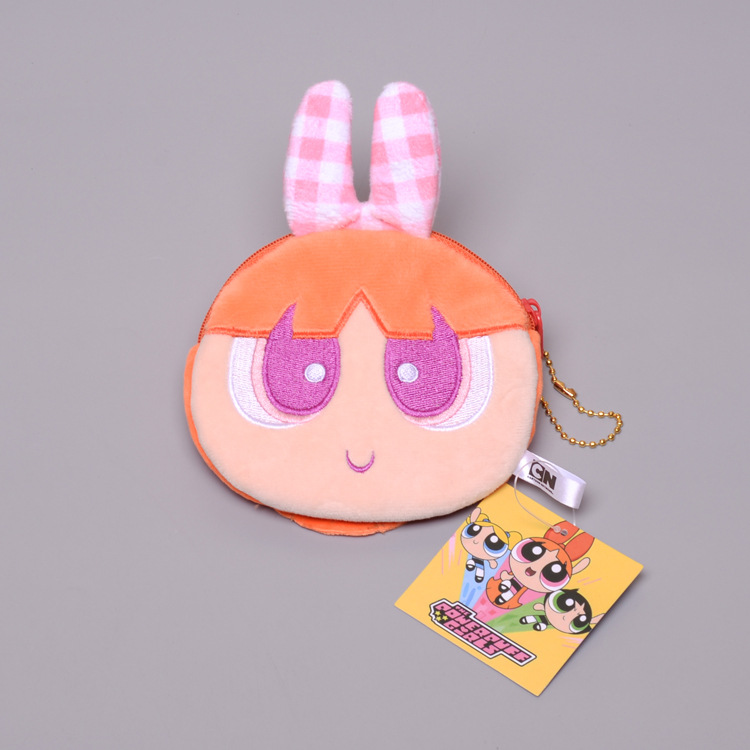 日系动漫飞天小女警周边花花泡泡毛毛毛绒玩具零钱包 收纳化妆包