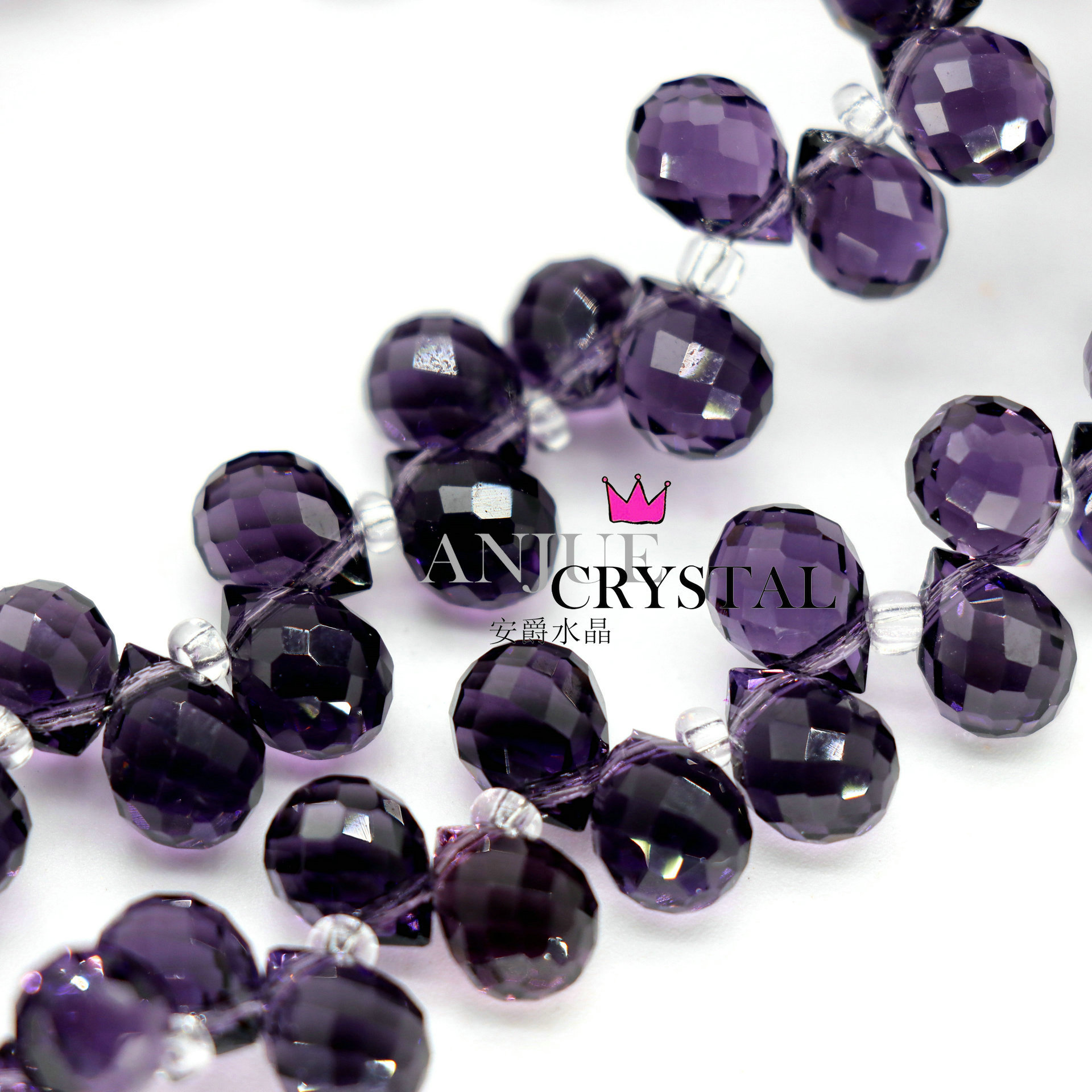 8mm Horizontal Hole Strawberry Crystal Purple Flashing Red Water Drop Beaded Diy Ornament Scattered Beads Glass Car Hanging Ring