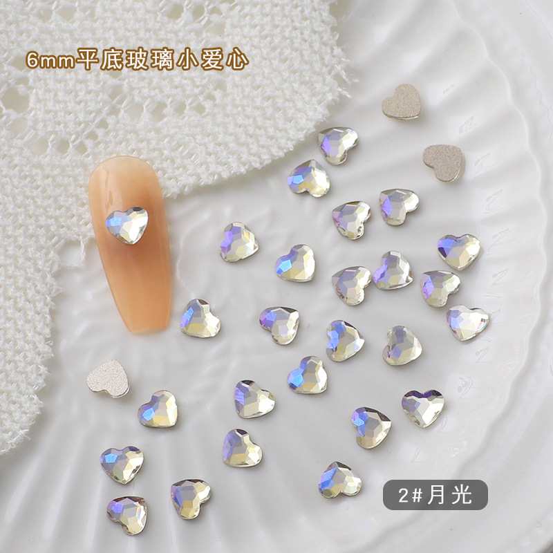 Nail Art Flat Love Diamond Wholesale 6mm Color Small Love Glass Rhinestone Nails Ornament Heart Shape Peach Heart Diamond Decorations