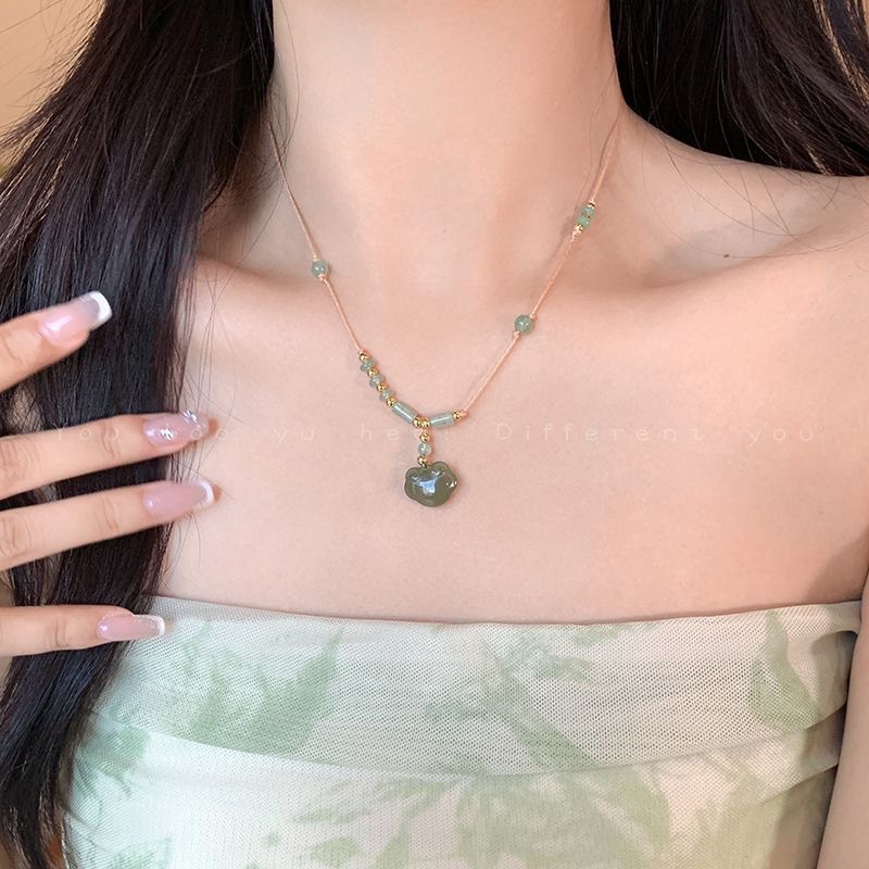 2024新款中式平安锁花朵项链女古风禅意风编织绳锁骨链闺蜜礼物