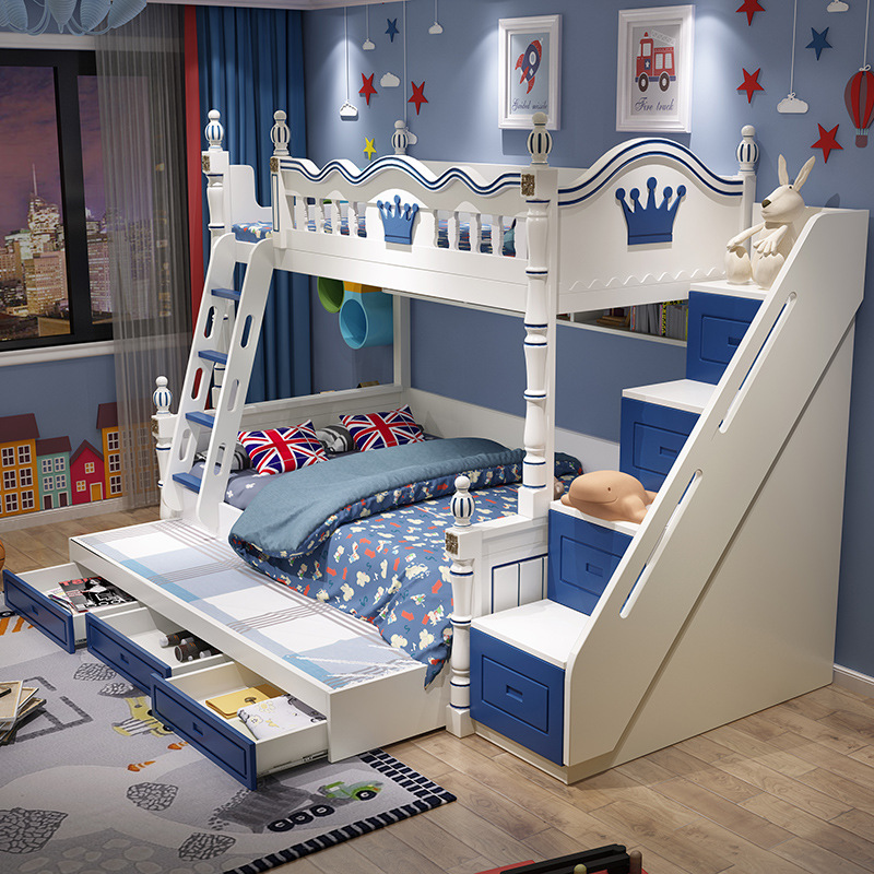 儿童床上下铺木床双层床现代上下床男孩双人床小户型带滑梯家用