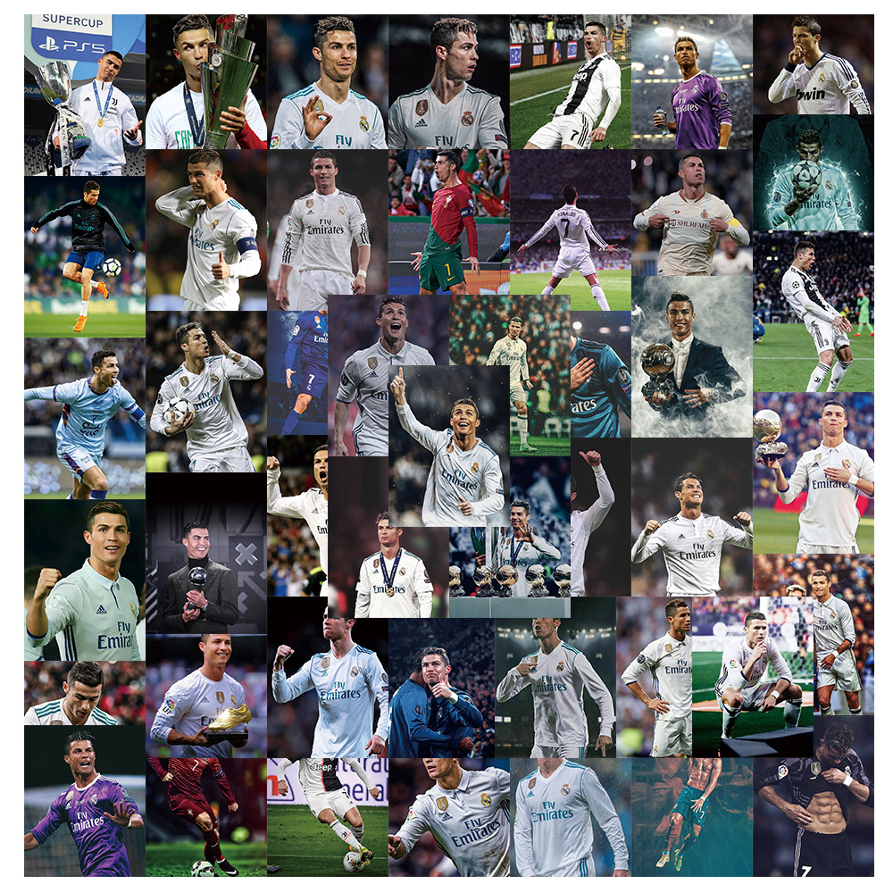 50张足球明星c罗涂鸦贴纸行李箱水杯手机壳笔记本diy装饰贴画批发