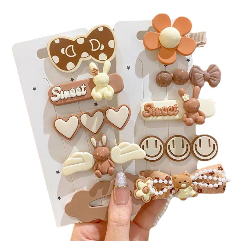 Milk Coffee Color Acrylic Bear Barrettes Primary and Secondary School Students Do Not Hurt Hairpin Bb Clip Cropped Hair Clip Barrettes Girlish Duckbill Clip