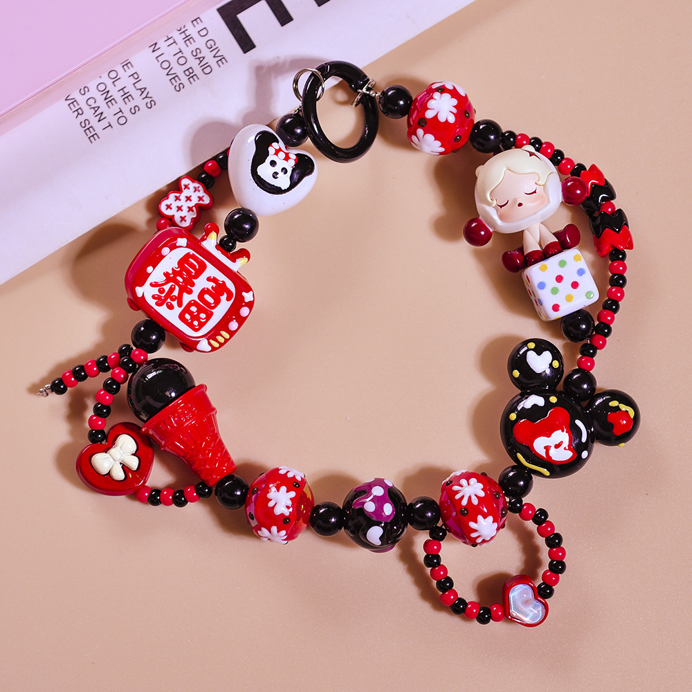 Christmas New Mobile Phone Charm Red Festive Chinese New Year Celebration Ornaments Pop Mart Sitting Cute Hand-Painted Beads Beaded Pendant