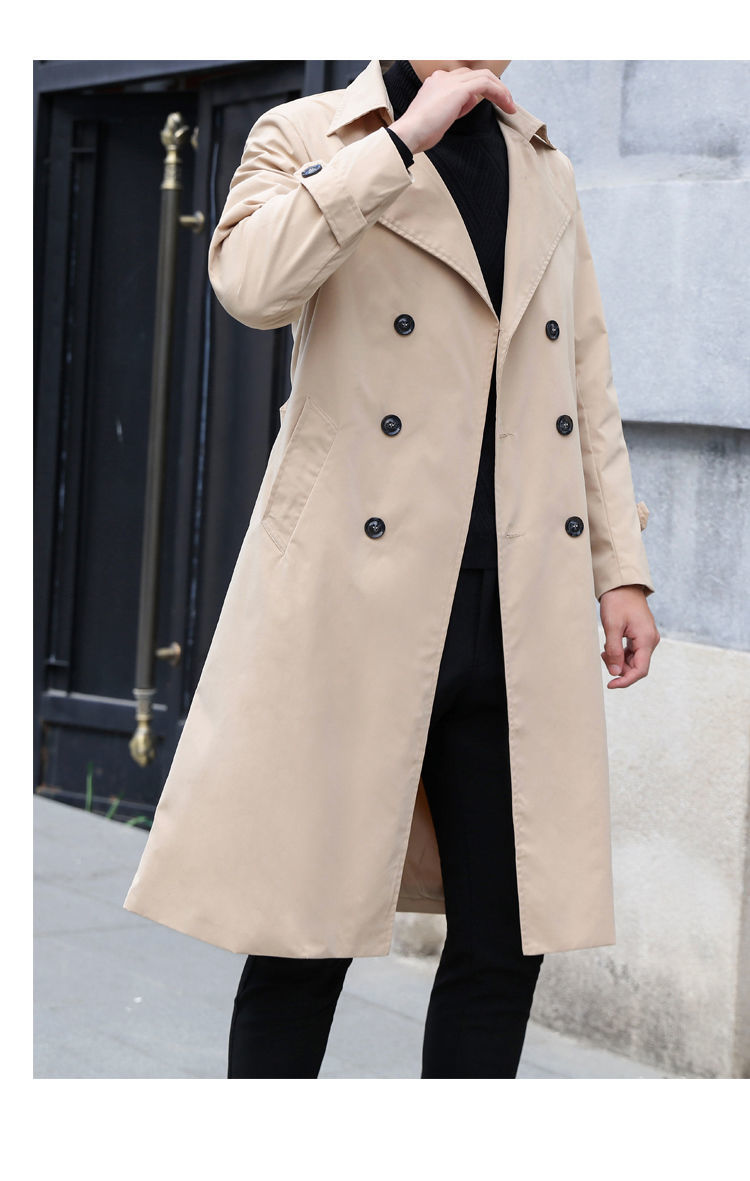 秋季薄款男士过膝商务西装领韩版修身帅气休闲舒适新款中长款风衣