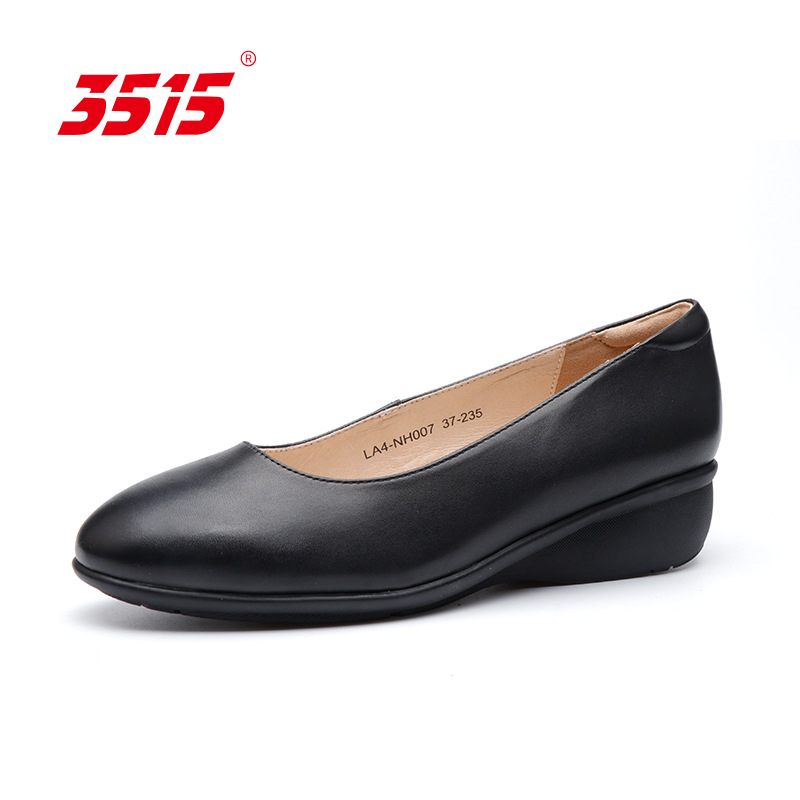 际华3515工作鞋女黑色职业鞋坡跟浅口工装鞋大码上班鞋正装女皮鞋