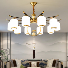 新中式全铜吊灯轻奢大气客厅铜吊灯现代简约餐厅卧室灯罩朝下灯具