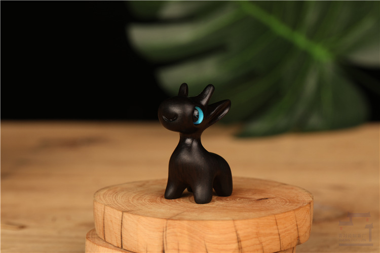 精雕绿檀食梦鹿一路有你阿根廷紫光檀黑檀木diy配饰可爱动物摆件
