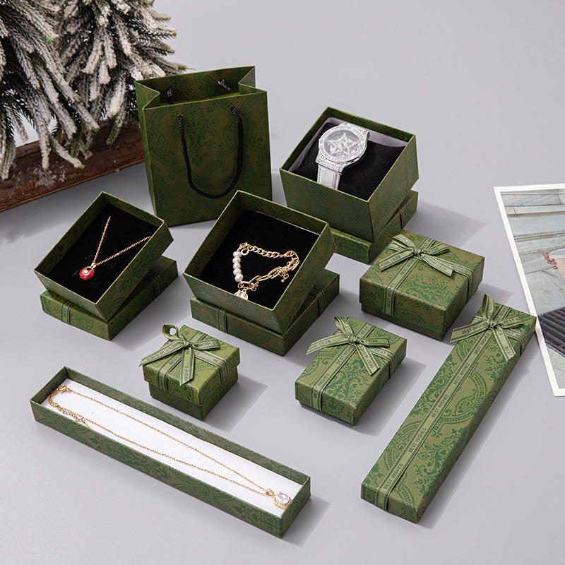 Army Green Jewel Case and Packing Box Simple Fresh Earrings Bracelet Necklace Ring Stud Earrings Paper Jewelry Packaging Box