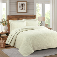 跨境纯棉床盖三件套 欧式纯色空调被新款 四季双人绣花水洗绗缝被
