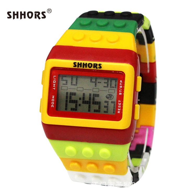 圣猴时SHHORS批发 LCD彩色积木 多功能电子手表男士女士腕表