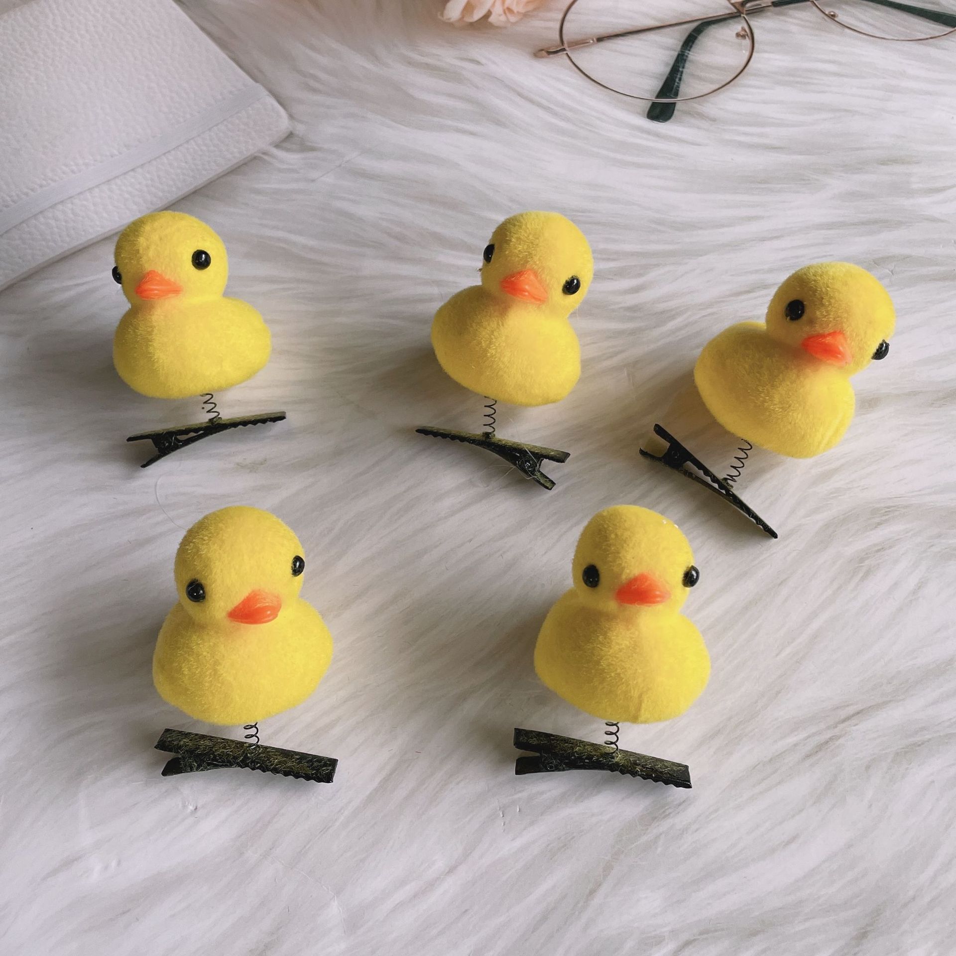 New Flocking Small Yellow Duck Barrettes Big Yellow Duck Spring Hairpin Push Scan Code Small Gift Student Prize Hair Accessories