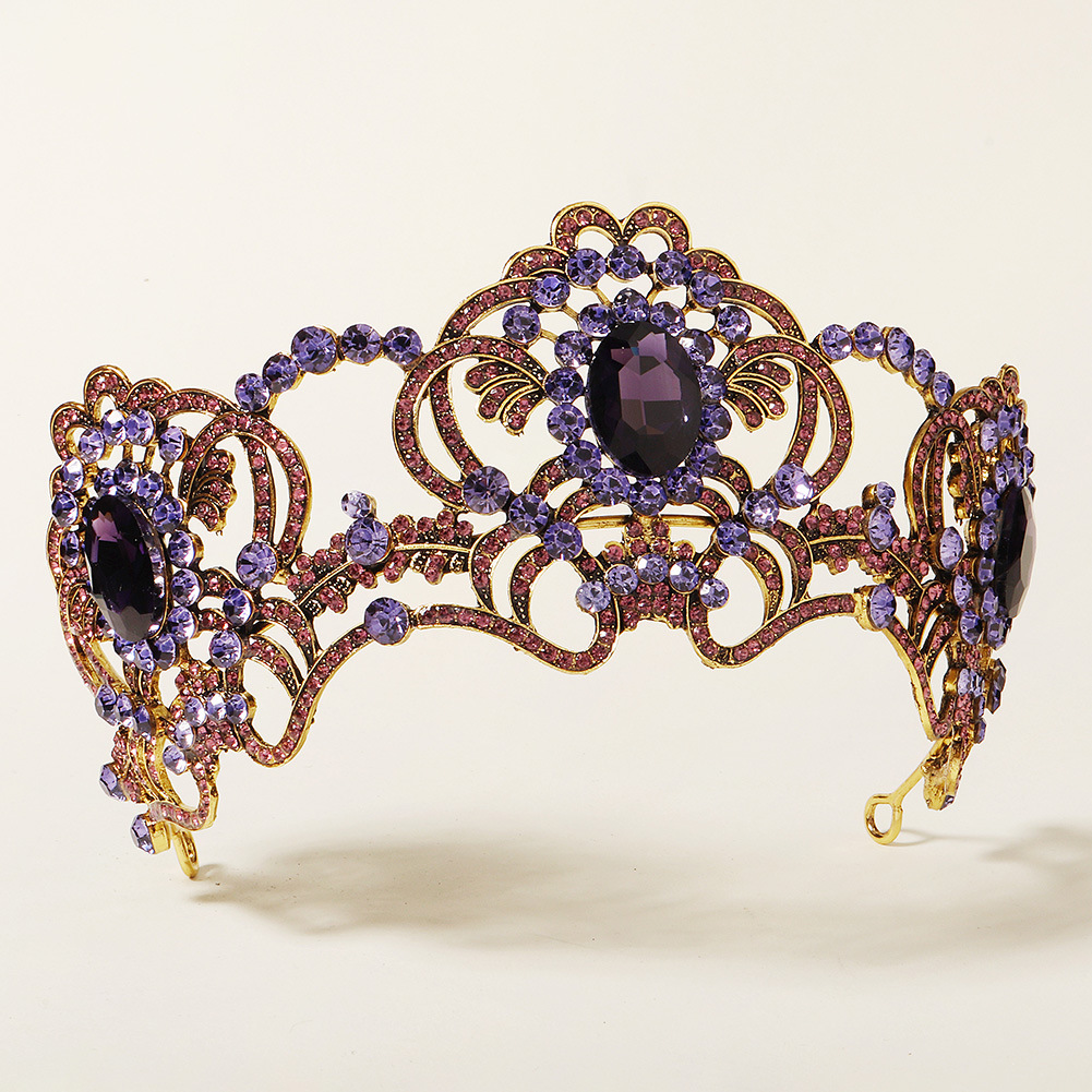 欧美高端新娘饰品复古紫宝石水钻王冠摄影写真头饰巴洛克合金皇冠