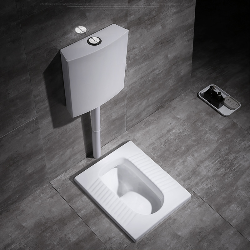 家用陶瓷蹲便器冲水箱整套装卫生间防臭大便器便盆厕所蹲坑式便池