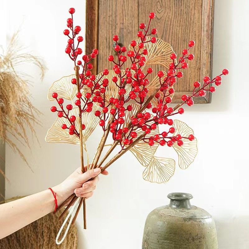 发财果红果假花仿真花摆设客厅台桌花束家居插花绢花花艺冬青果