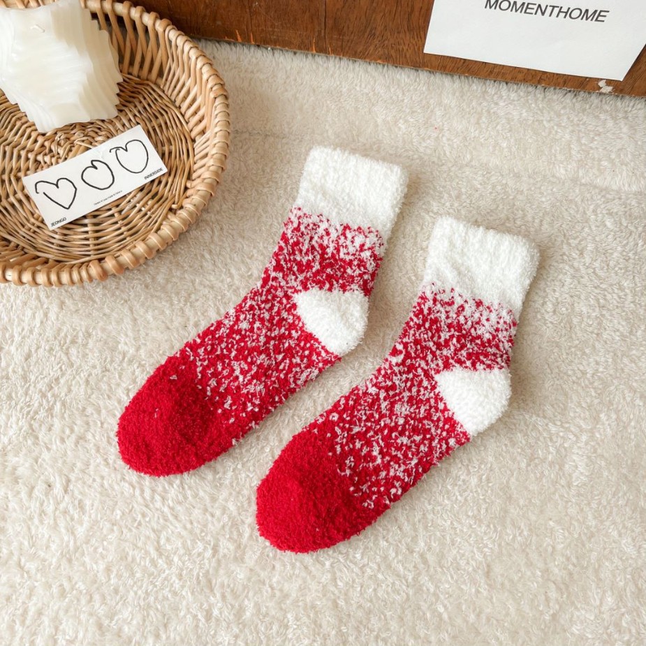 Socks Winter Women's Mid-Calf Autumn New Coral Fleece plus Velvet Women's Half Velvet Socks Starry Confinement Home Sleeping Socks