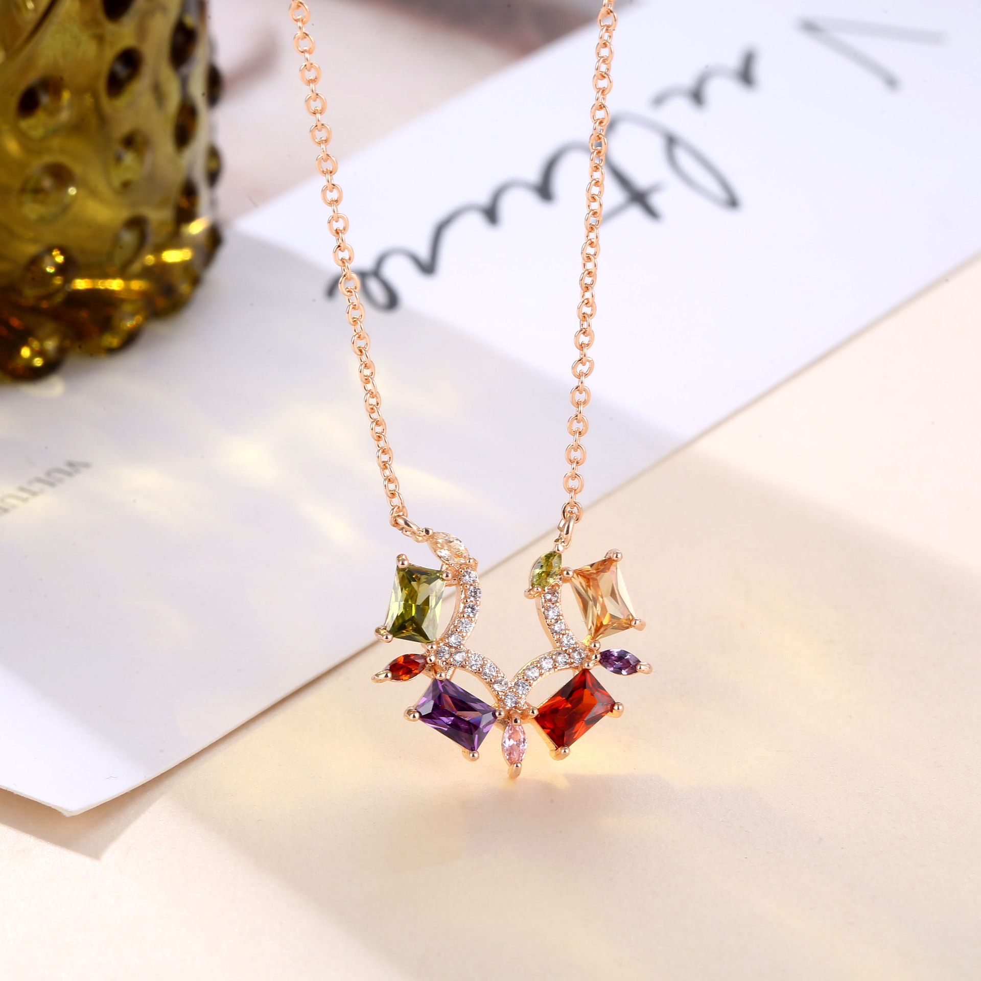 tx家创意复古简约时尚镶锆石项链个性气质韩版设计感项链女