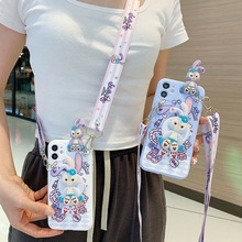 适用iphone14彩绘手机壳苹果12镜子星黛露趴趴立体卡通跨绳硅胶软