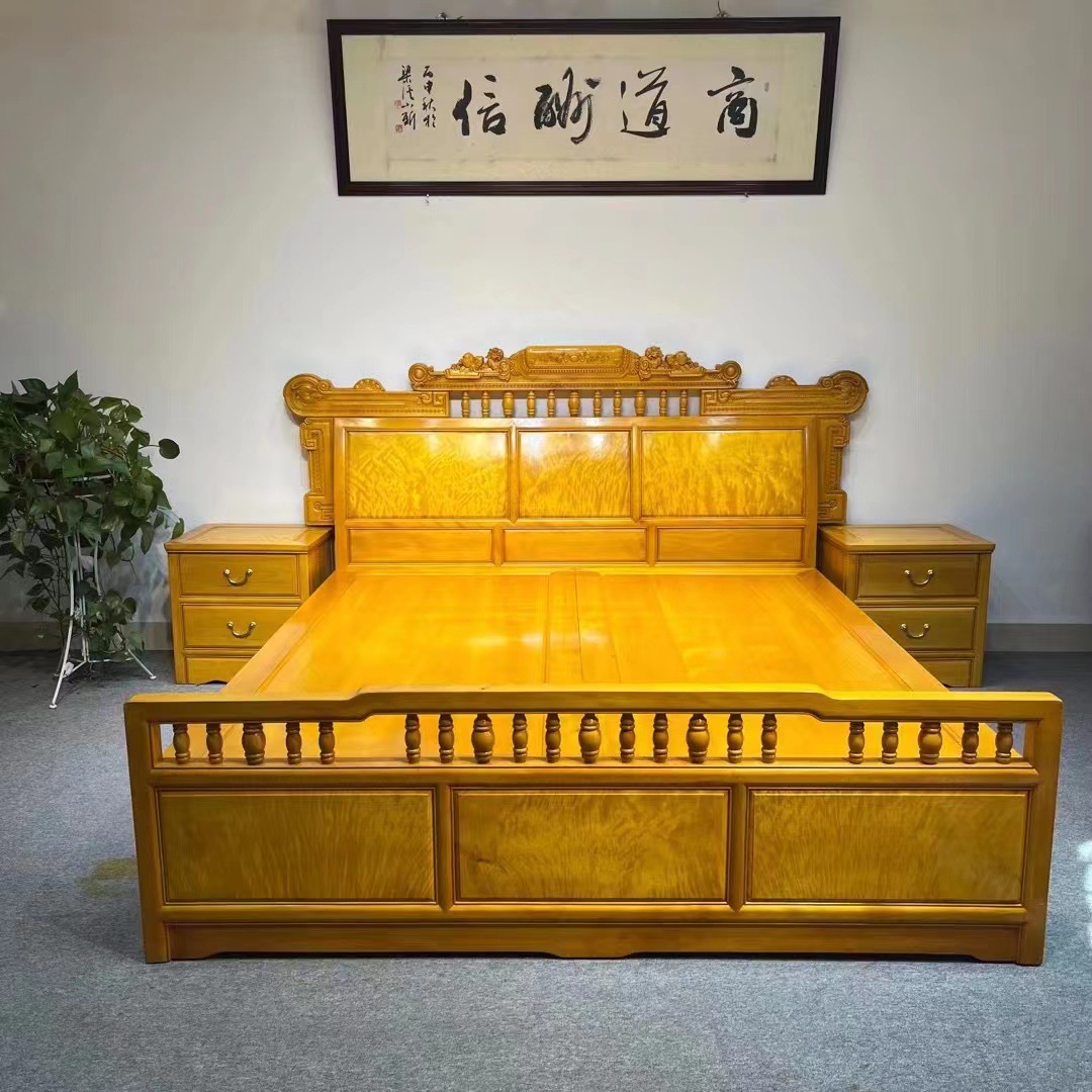 金丝楠木大叶楠高低床新中式仿古实木床古典简约双人床卧室