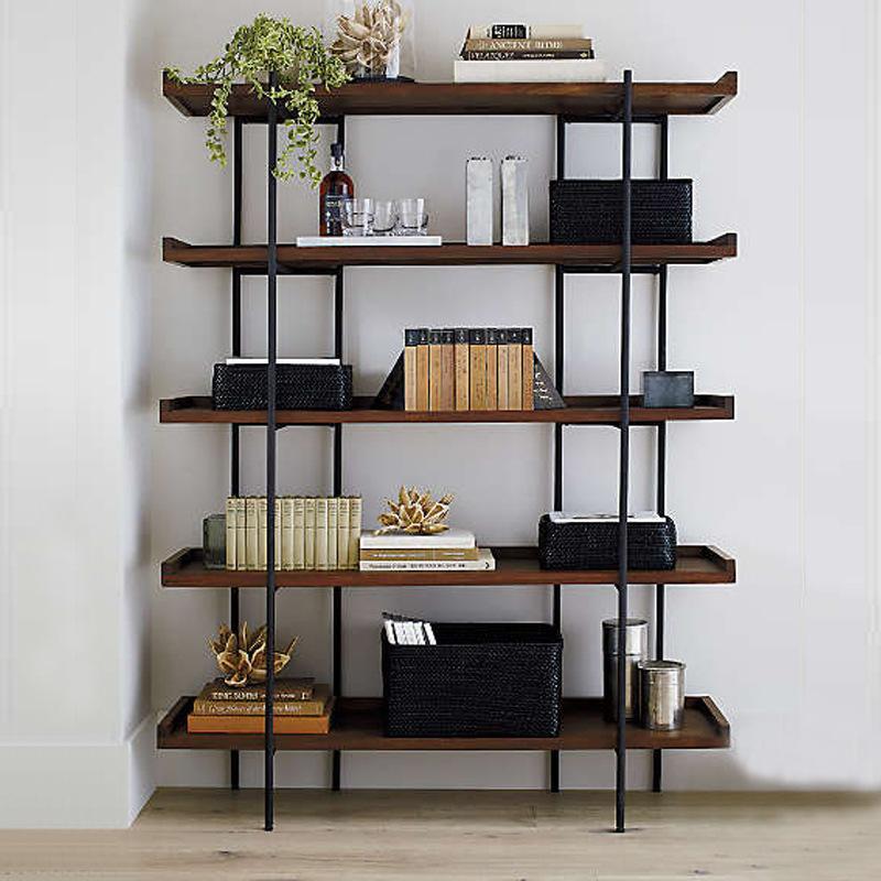 Industrial Style Iron Solid Wood Bookshelf Bookcase Nordic Living Room Storage Shelf Floor Multi-Layer Display Stand