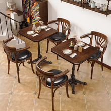 美式复古咖啡厅桌椅组合西餐厅实木椅子商用奶茶甜品店桌子烘焙店