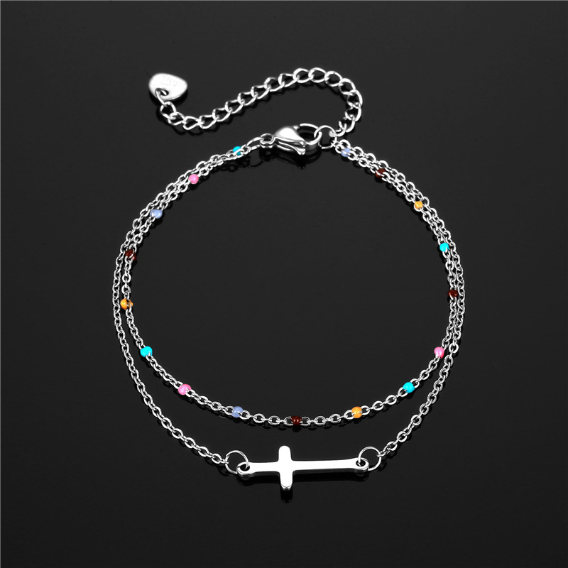 Fashion Trending Women's Jewelry Titanium Steel Bracelet Stainless Steel Drip Cross Double Layer Bracelet Foreign Trade Popular Jewelry