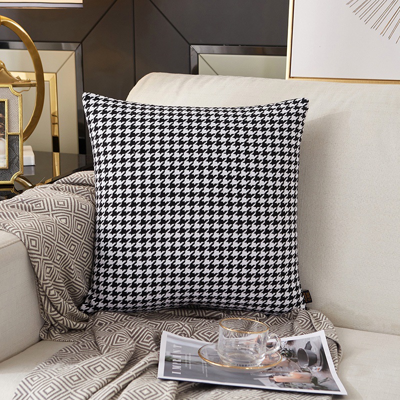 INS Simple Style Amazon Home Living Room Backrest Pillow Decorative Cushion Linen Houndstooth Pillow Cover Wholesale