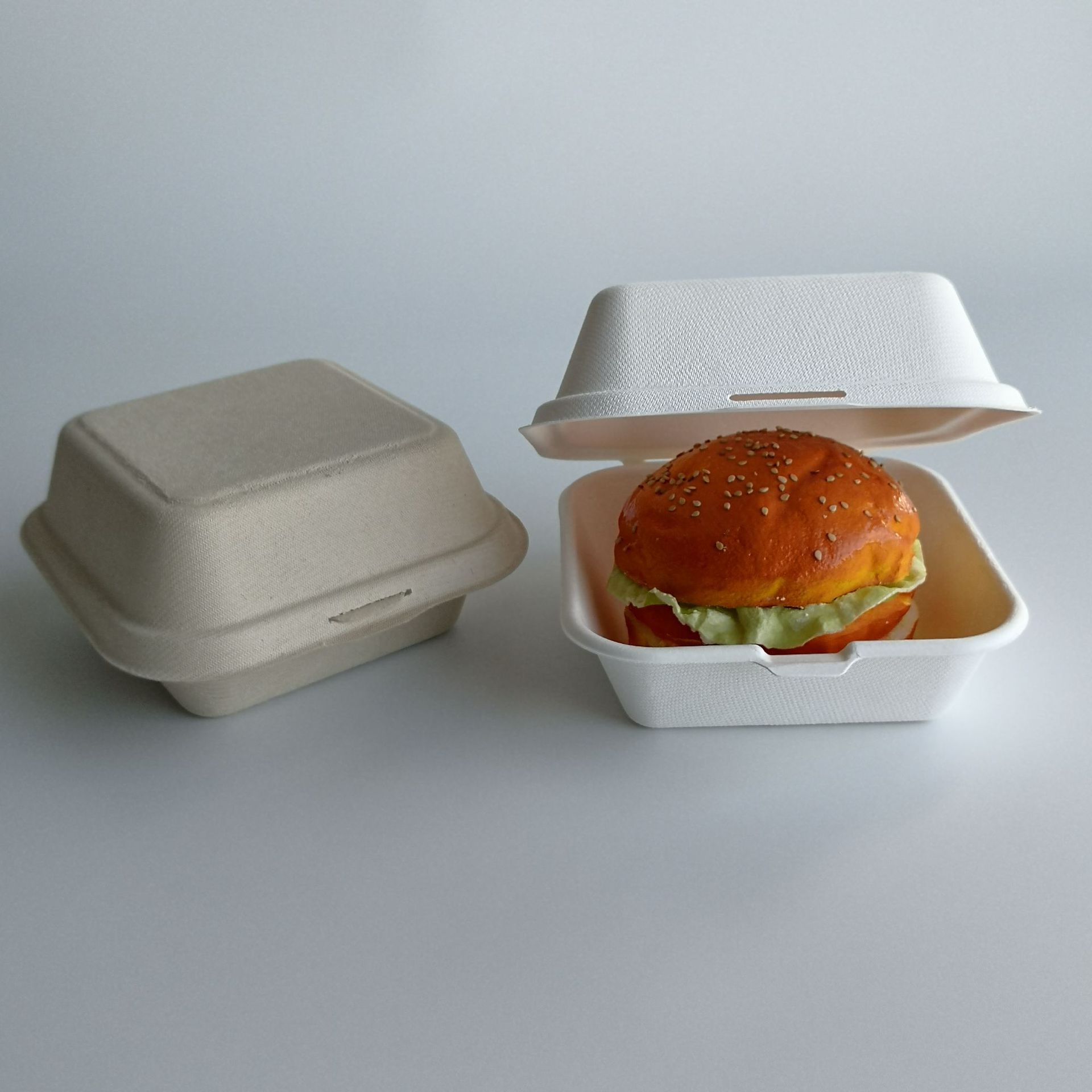 可降解网红汉堡盒蛋糕盒创意便当盒外卖包装盒纸浆餐盒6寸盒