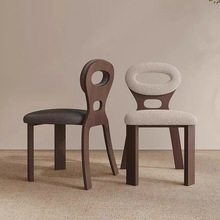 法式复古设计师餐椅创意艺术感椅子实木羊羔绒梳妆椅高级感中古椅