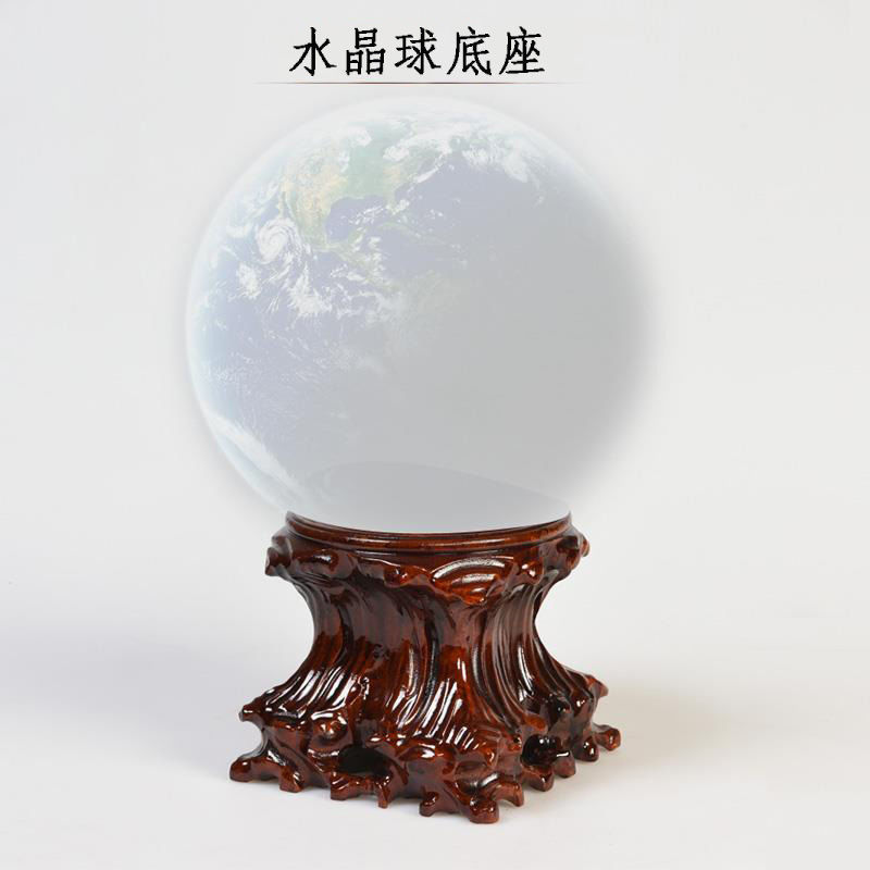 水晶球底座红实木刻摆件球形可挖实木葫芦蛋托底座水晶球底座