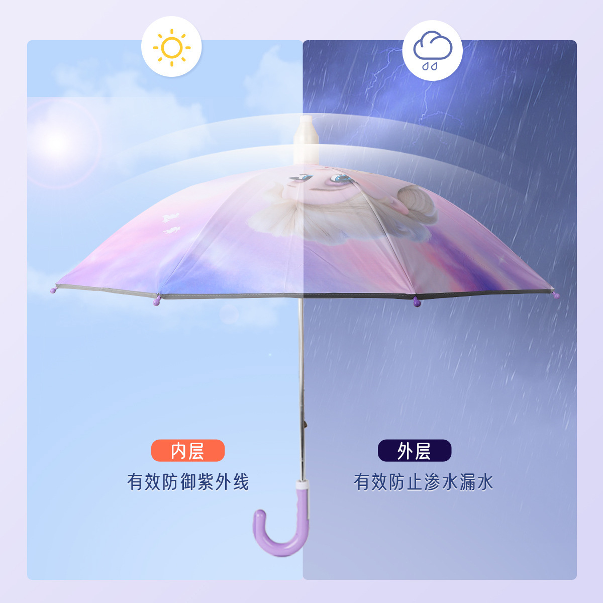 Disney Disney Ua0014f5 Children's Frozen Cartoon Good-looking Sunny and Rainy Long Handle Umbrella