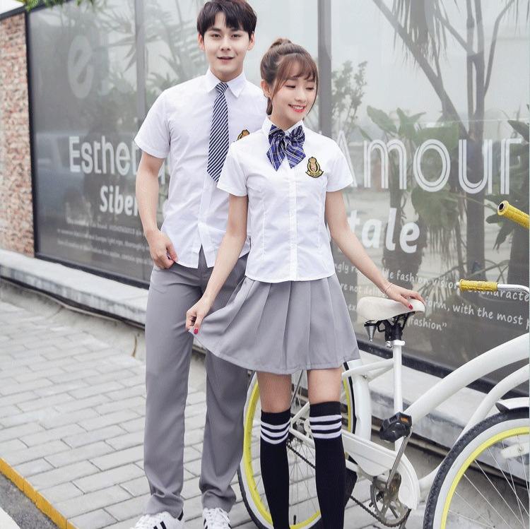 夏季男女学生英伦校服毕业班服jk制服短袖水手服情侣套装 代发货