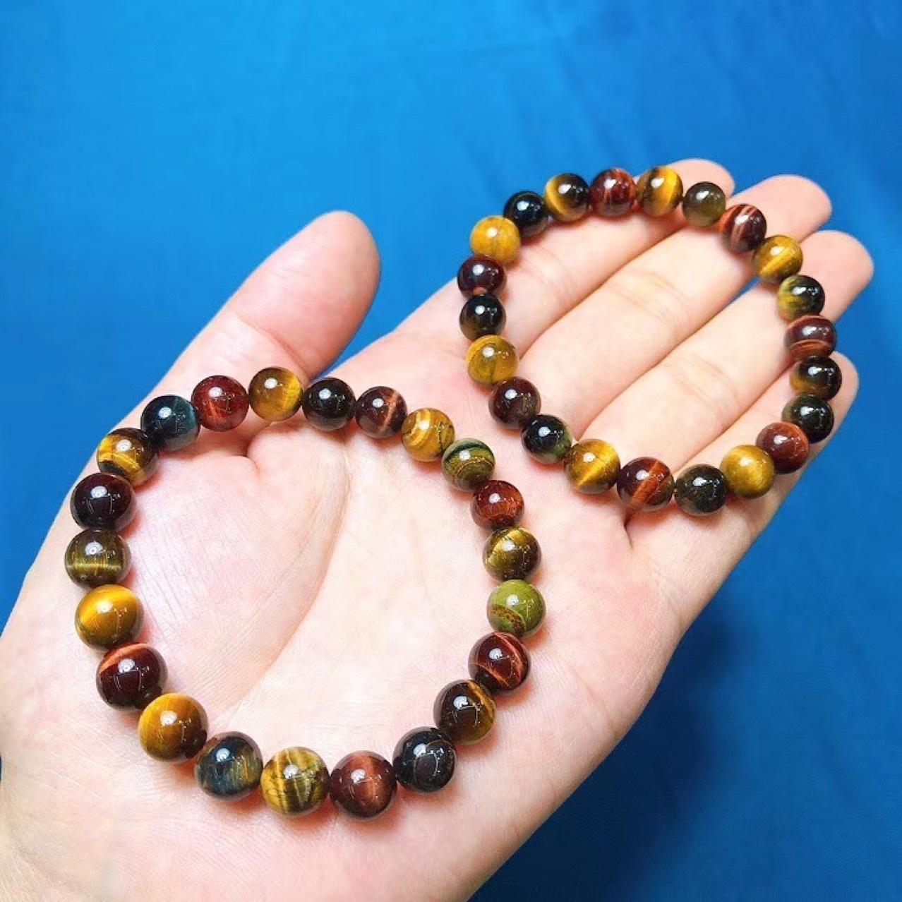 虎眼石手链男女多彩虎晴石红金蓝黄虎眼石单圈水晶手串