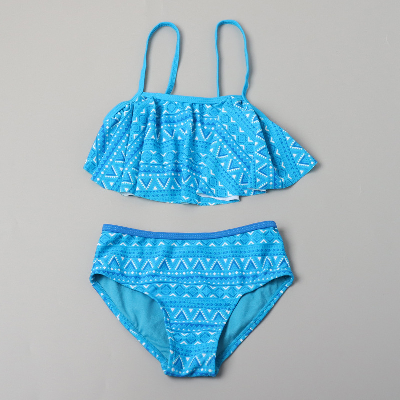 新款儿童分体泳衣外贸吊带荷叶边中大童女童泳衣套装韩版女孩泳装