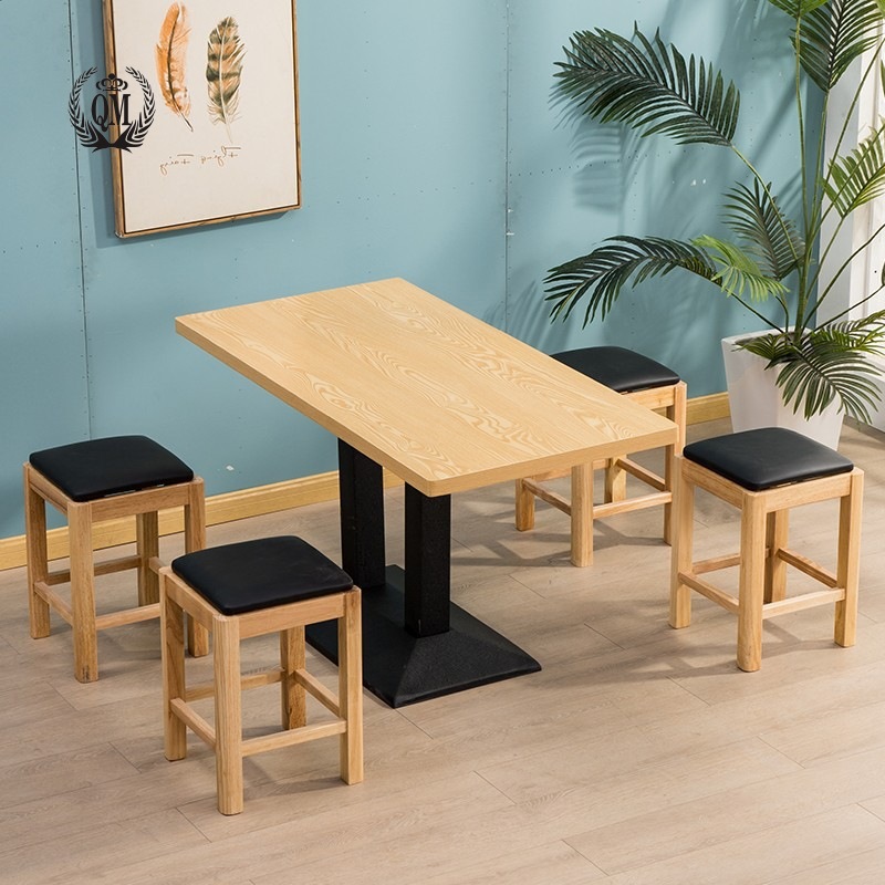 实木方凳商用快餐小吃面馆餐饮店桌椅烧烤麻辣烫奶茶饭店桌椅组合