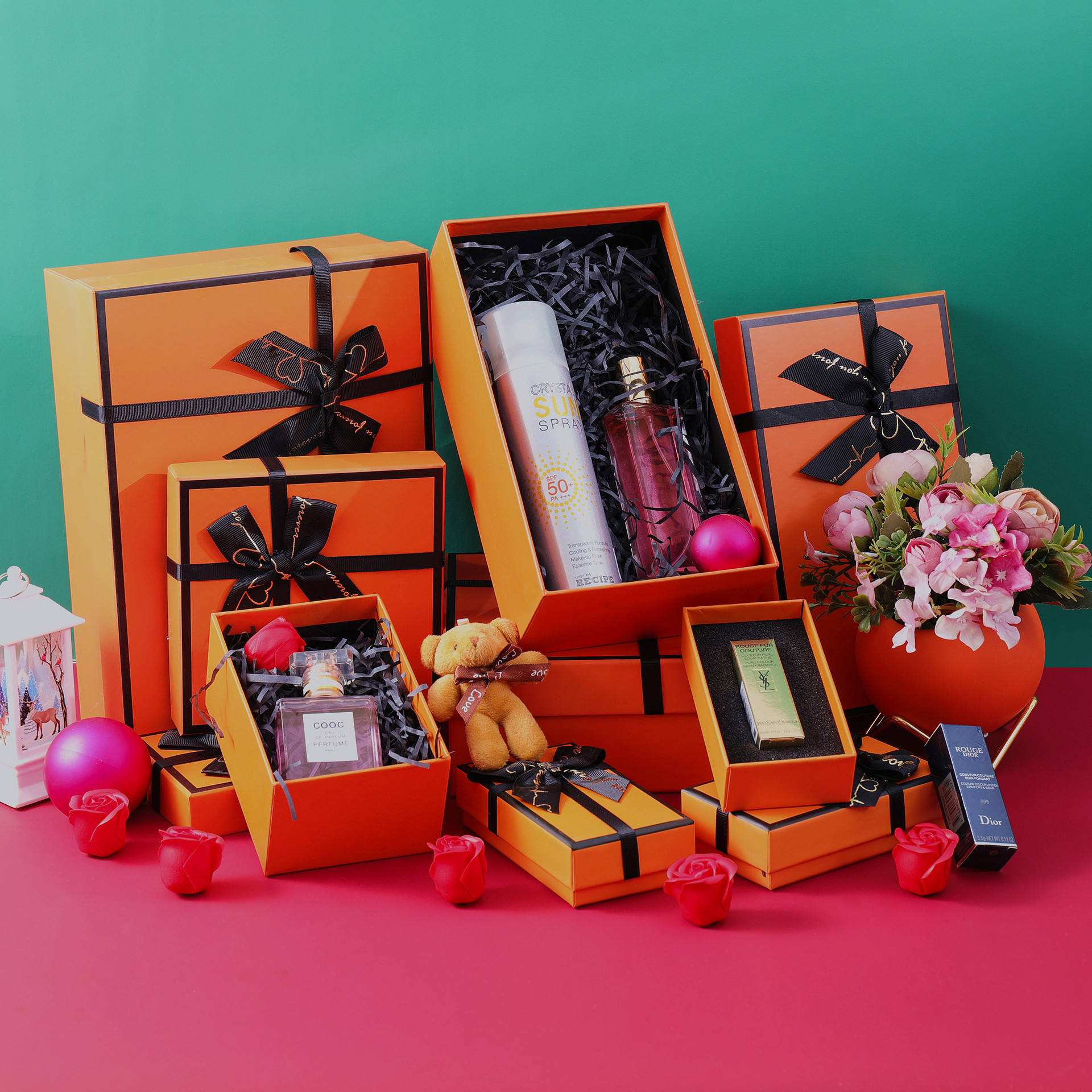 现货教师节橙色口红礼盒化妆品香水包装盒唇膏护手霜礼品包装礼盒