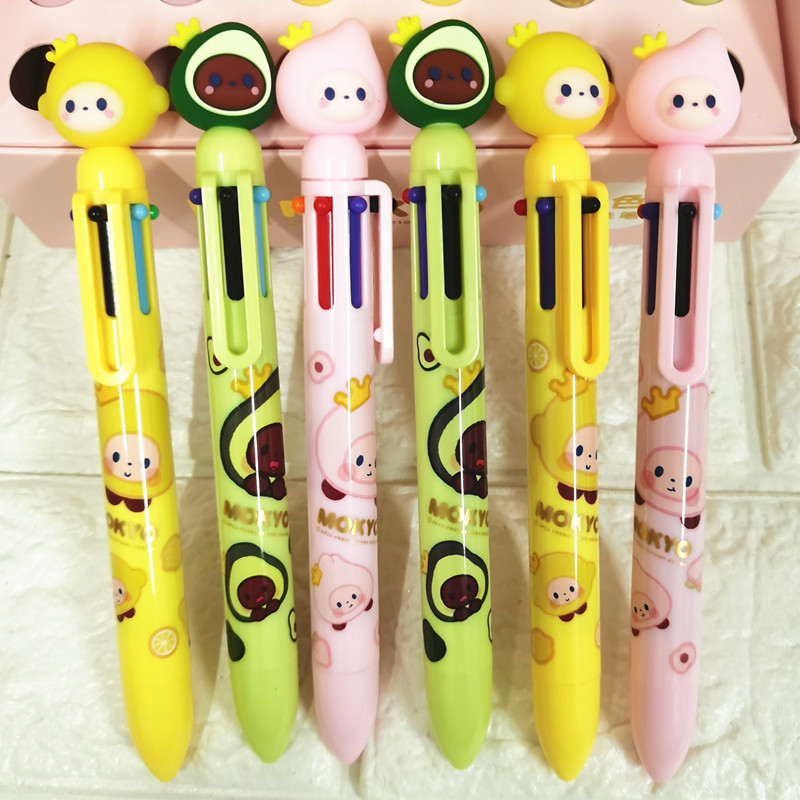 kk7692硅胶皇冠猴水果六色笔可爱卡通柠檬牛油果水蜜桃按动圆珠笔
