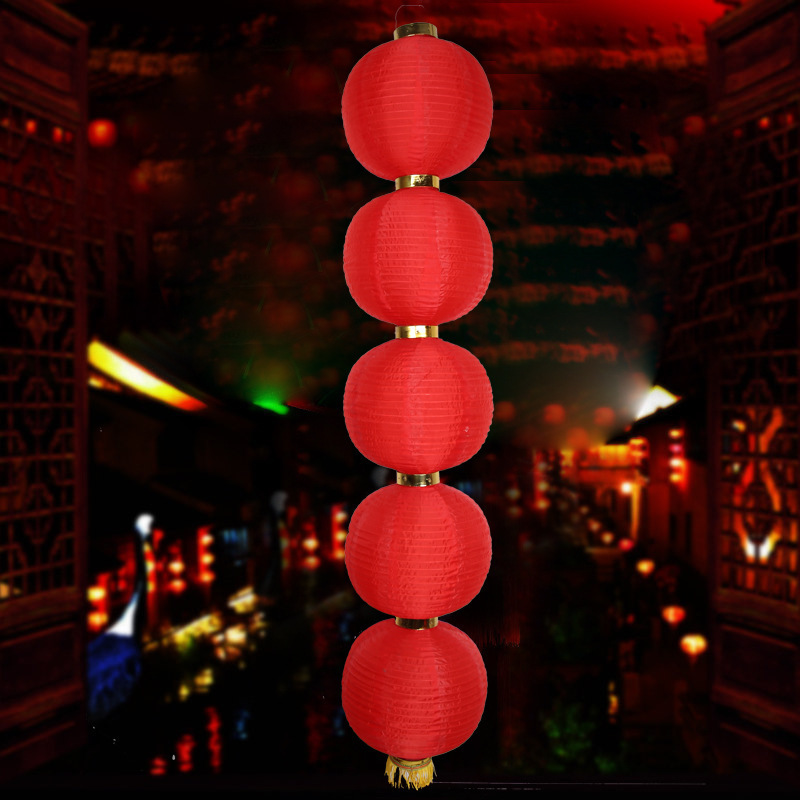 拉丝绸布红五连串韩式灯笼酒店装饰灯笼 户外防雨防雨春节灯笼串